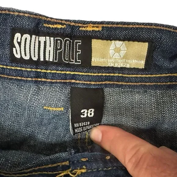 Men's 38 South Pole Denim Y2K Wide Leg Baggy Hip Hop Skater Jeans RN 82628